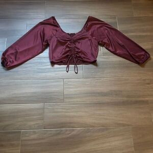 Burgundy Satin Ruched Women's Crop Top